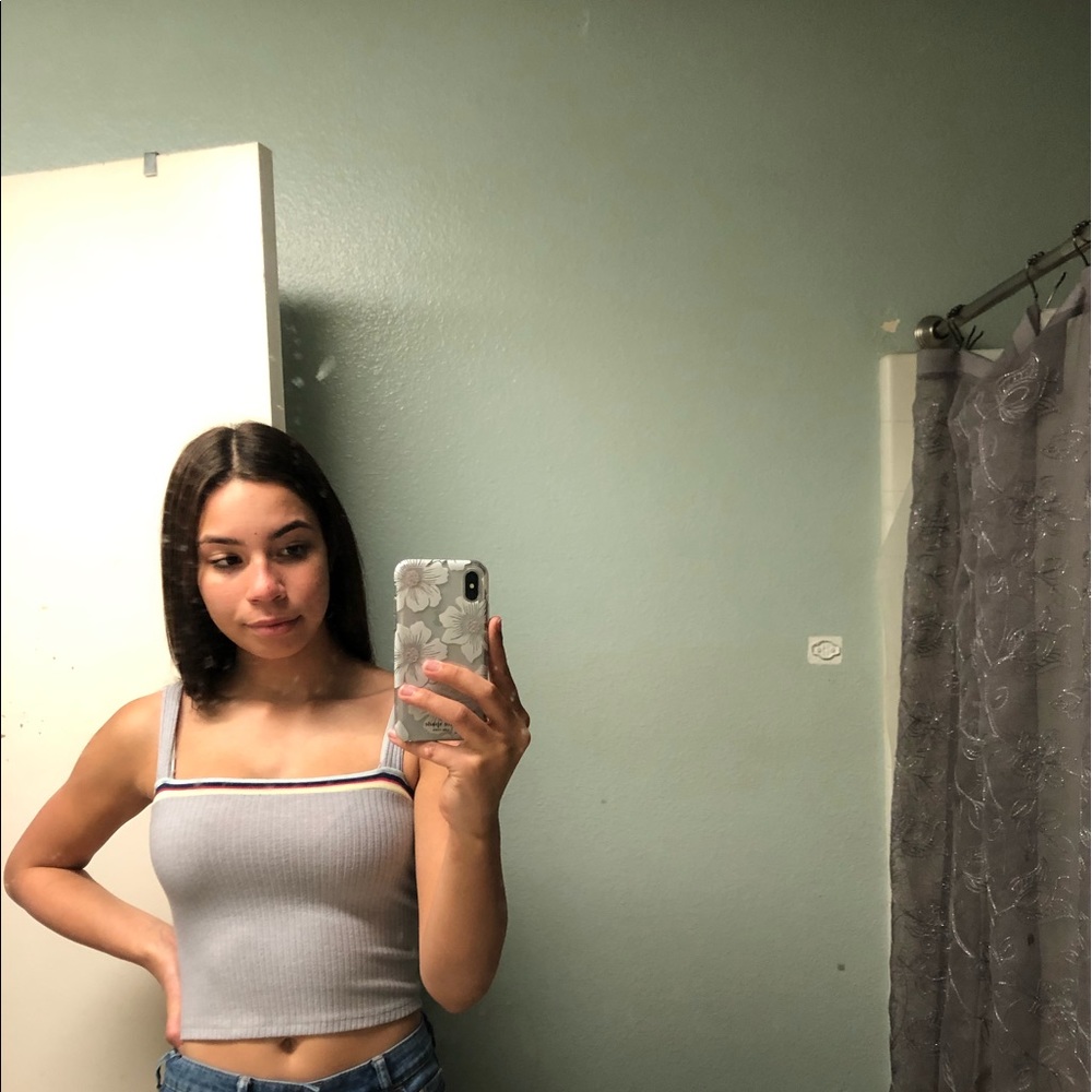 grey tank top with rainbow stripe